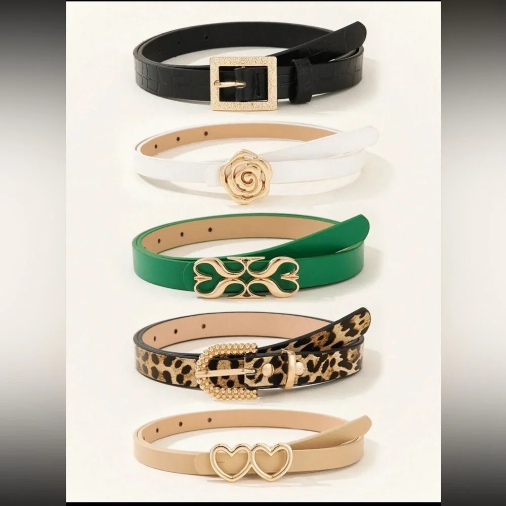 Luxe Vegan Leather Gold Tone Buckle Skinny Belt set